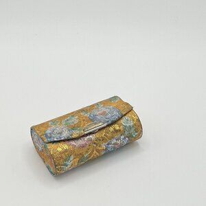 Vintage Gold Hasi Hato Double Lipstick Case Fabric Travel Asian Rare Flowers
